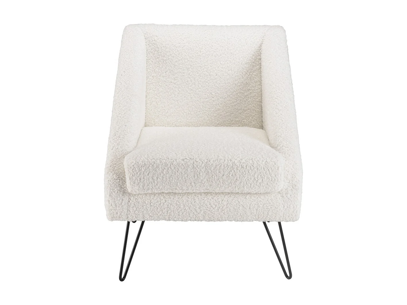 AGATHE - Fauteuil tissu bouclette blanc pieds épingles métal noir
