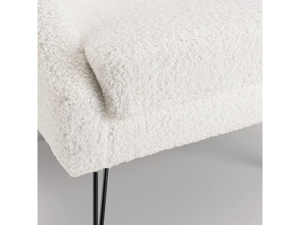 AGATHE - Fauteuil tissu bouclette blanc pieds épingles métal noir
