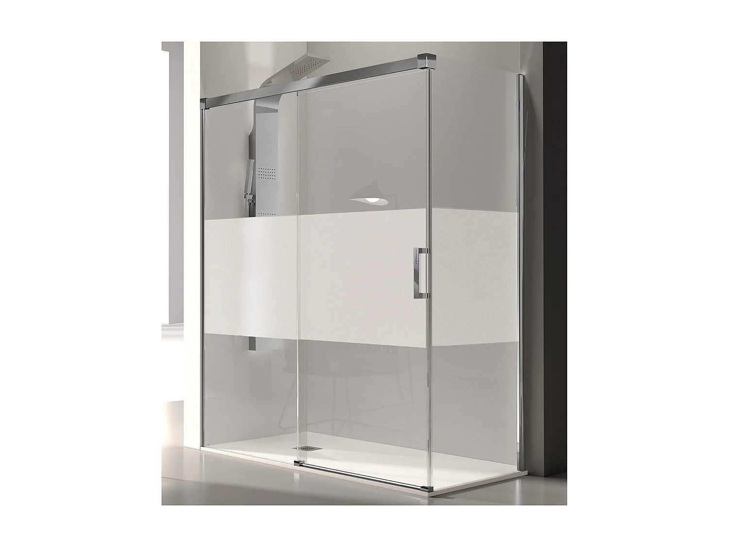 Paroi de douche fixe + Porte coulissante GLASÉ verre sérigraphié 155 cm  Sans paroi latérale
