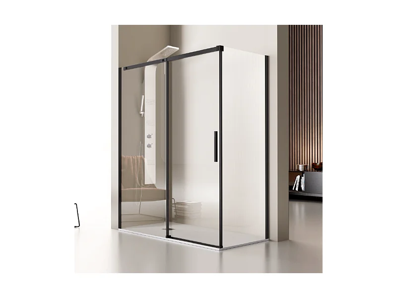 Porta doccia fissa + porta scorrevole LUNA profilo nero opaco 115 cm