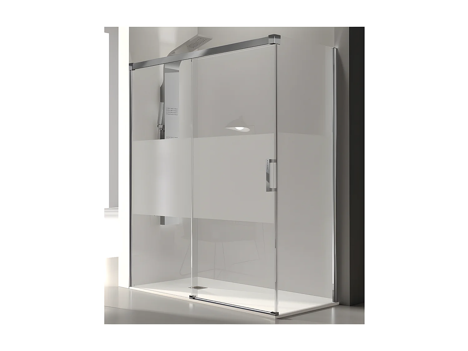Paroi de douche fixe + Porte coulissante GLASÉ verre sérigraphié 150 cm  Sans paroi latérale