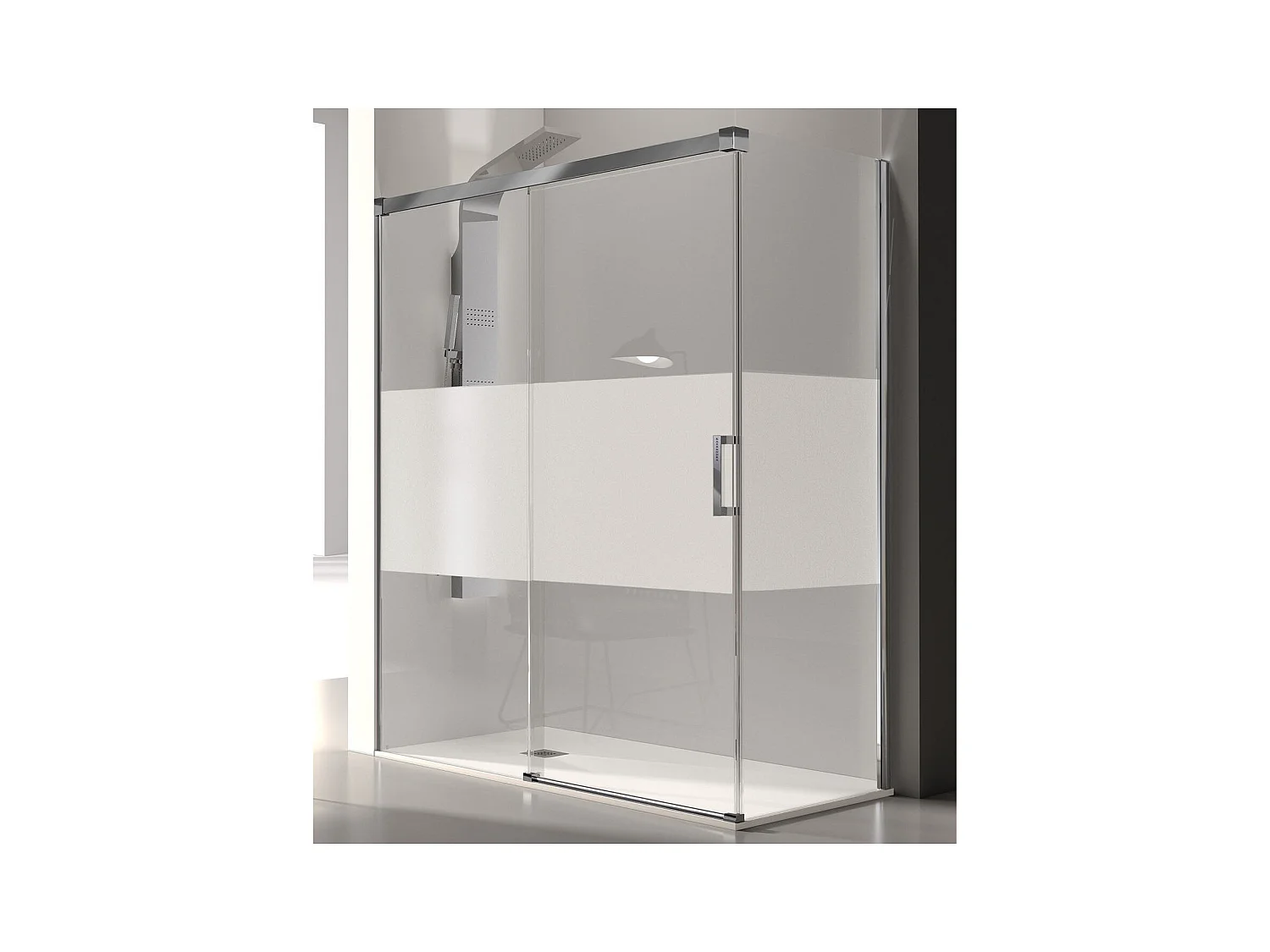 Frontal de ducha + Puerta Corredera 125 cm GLASÉ perfil Cromado con Cristal serigrafiado Sin pared lateral