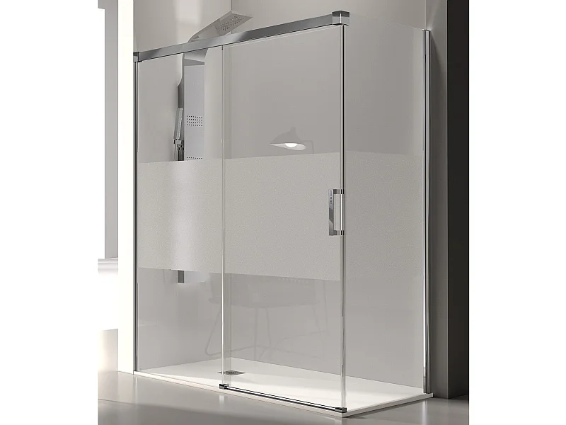 Frontal de ducha + Puerta Corredera 115 cm GLASÉ perfil Cromado con Cristal serigrafiado Pared lateral: 66 - 69 cm