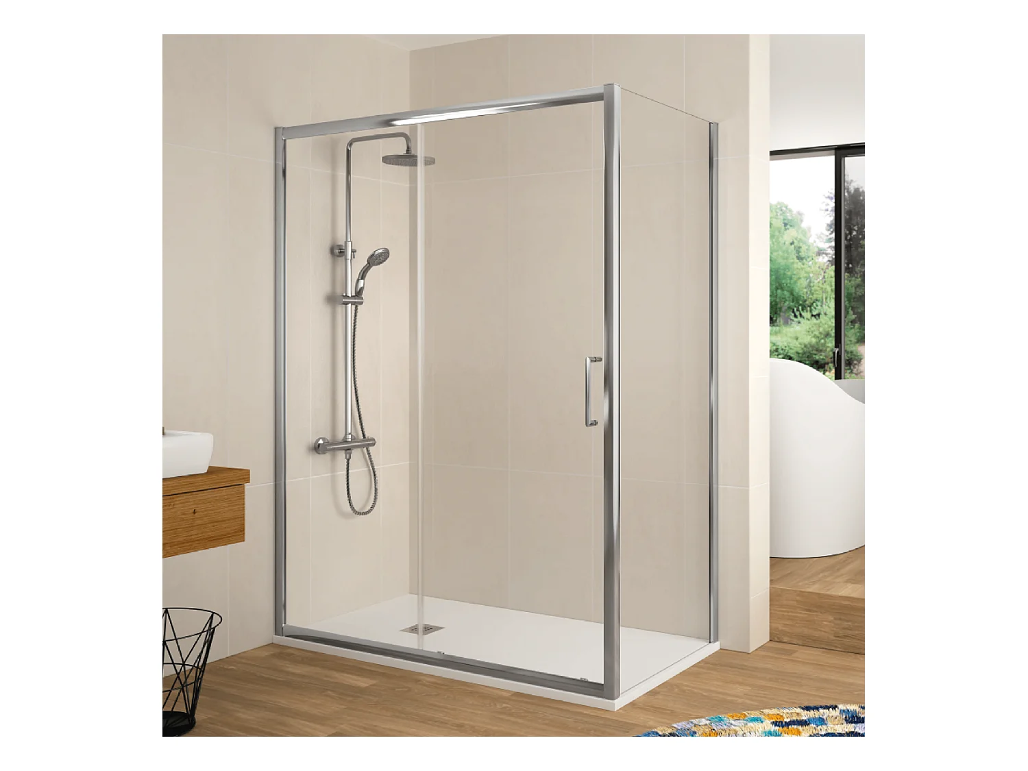 Frontal de ducha + Puerta Corredera 160 cm BELLA Lateral fijo: 67 - 69 cm