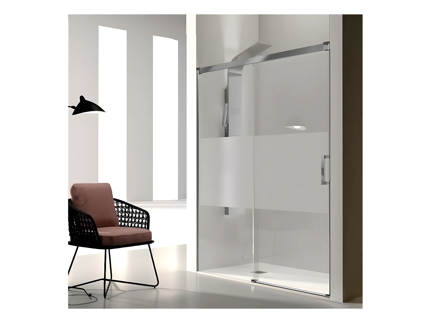 Frontal de ducha + Puerta Corredera 115 cm GLASÉ perfil Cromado con Cristal serigrafiado Pared lateral: 76 - 79 cm