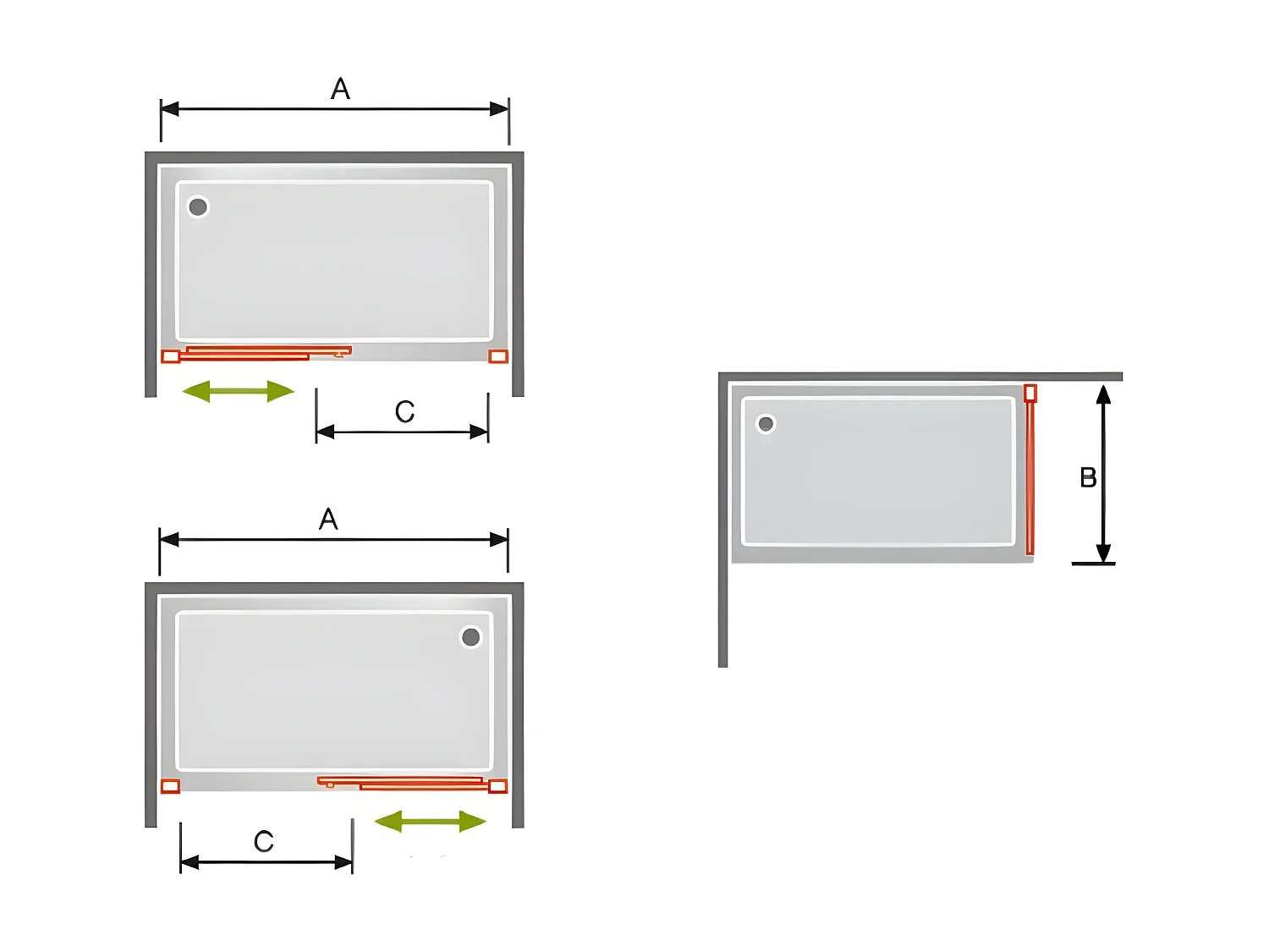 Paroi de douche fixe + Porte coulissante GLASÉ verre sérigraphié 130 cm  Sans paroi latérale