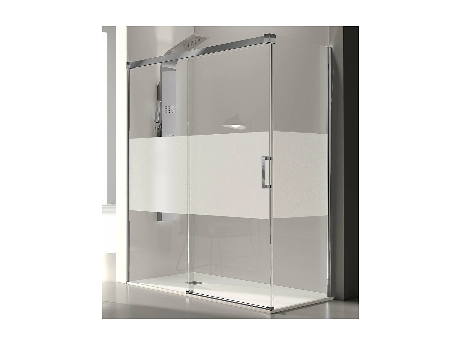 Paroi de douche fixe + Porte coulissante GLASÉ verre sérigraphié 135 cm  Sans paroi latérale