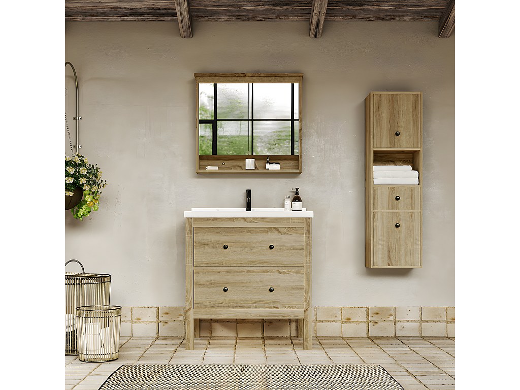 Meuble salle de bain simple vasque sur pieds 80 cm TYPO chêne