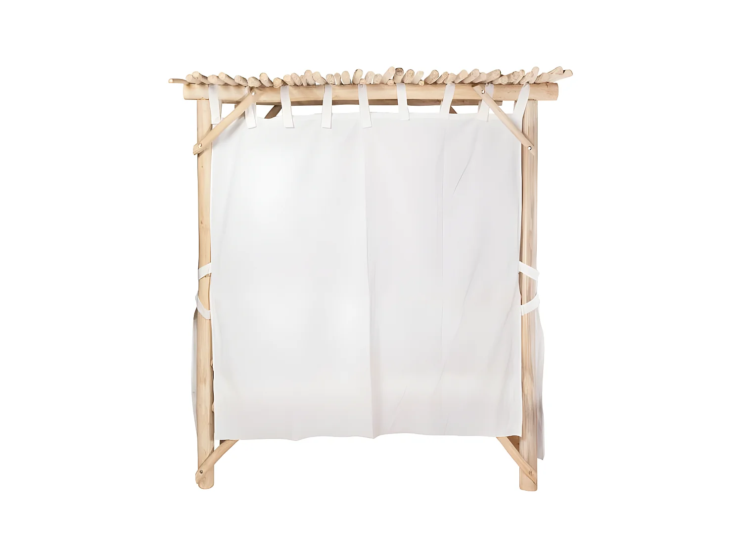 Cama de jardín con baldaquín de teca - Natural claro y blanco TULUM
