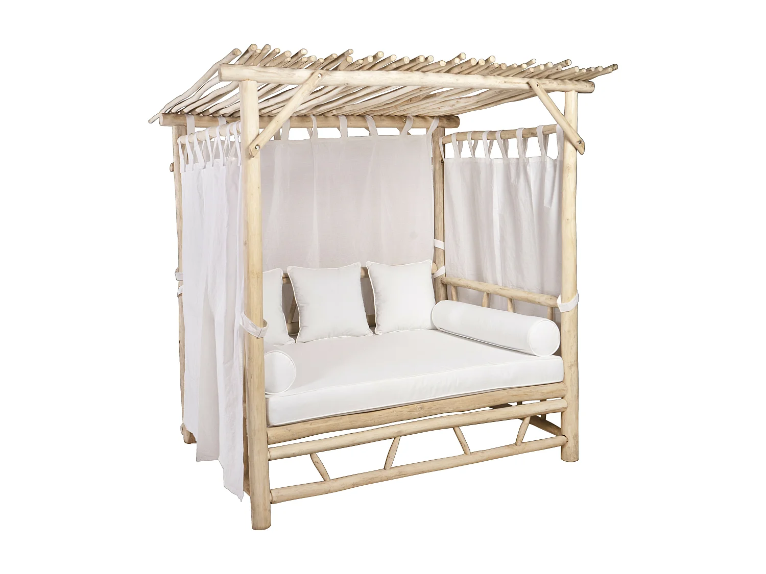 Lit de jardin à baldaquin en teck - Naturel clair et blanc - TULUM de MYLIA