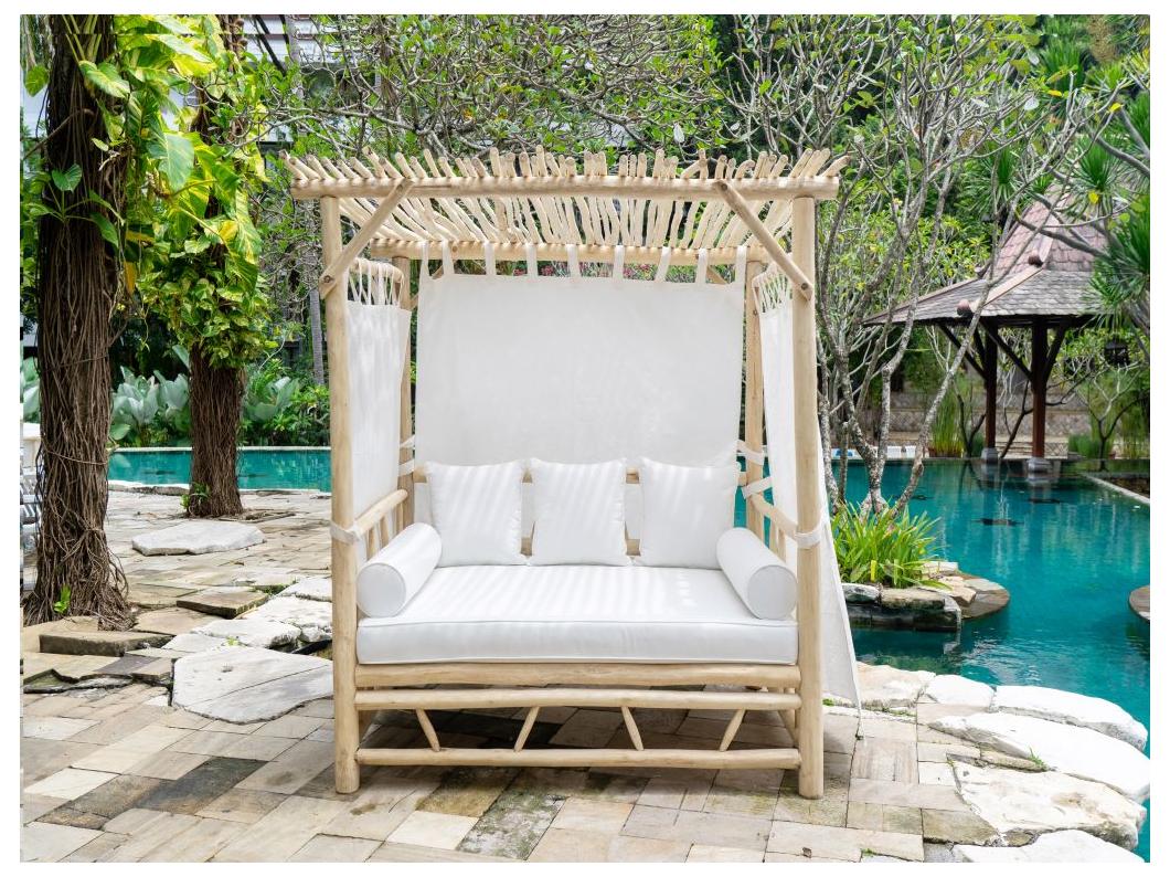 Lit de jardin à baldaquin en teck - Naturel clair et blanc - TULUM de MYLIA