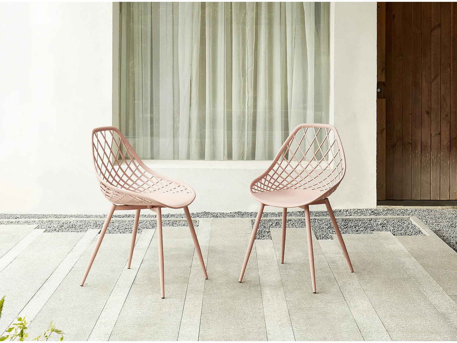 Set van 2 tuinstoelen van polypropyleen met metalen poten - Oud roze - MALAGA