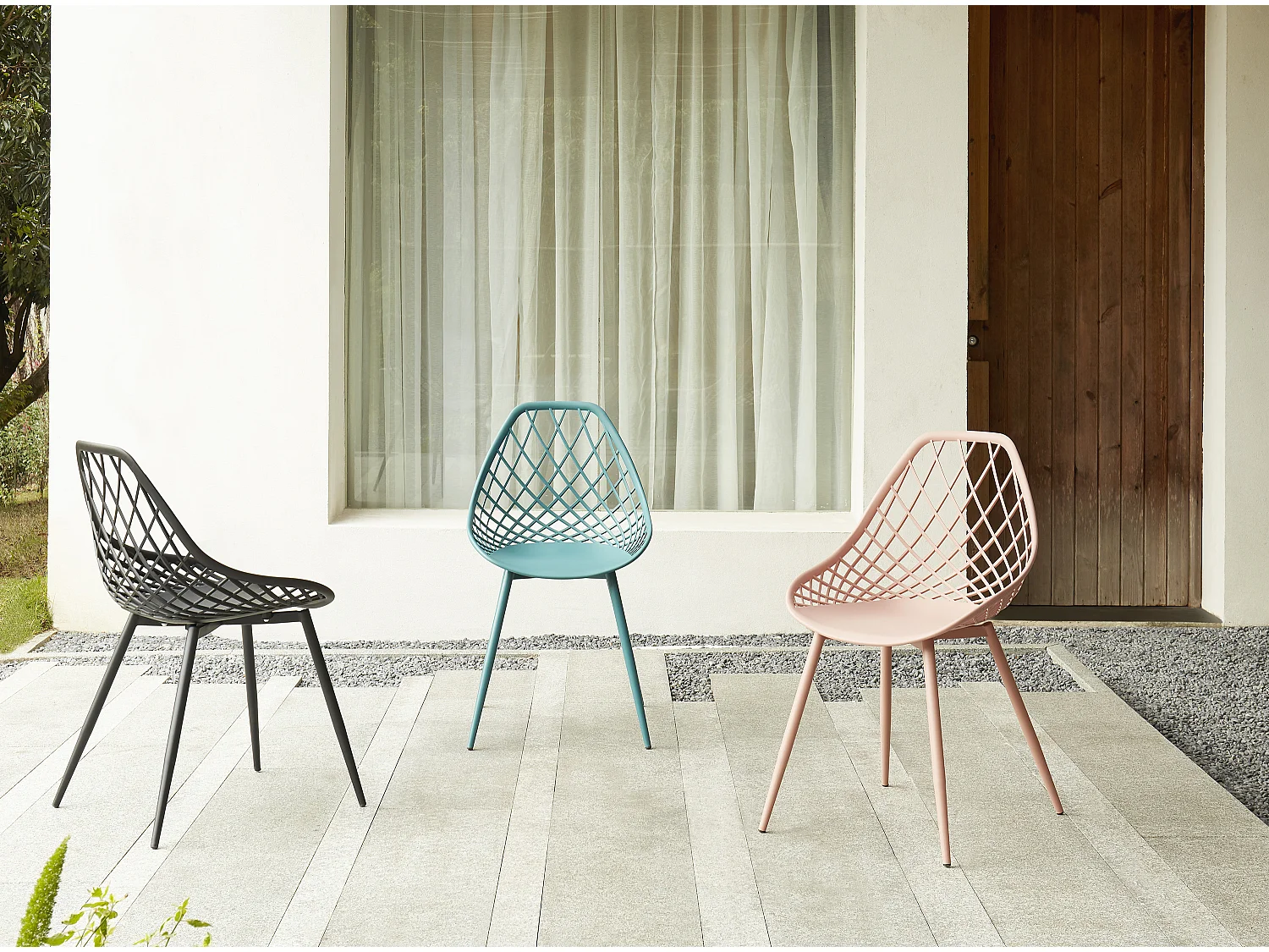 Lot de 2 chaises de jardin en polypropylène avec pieds en métal - Vieux rose - MALAGA de MYLIA