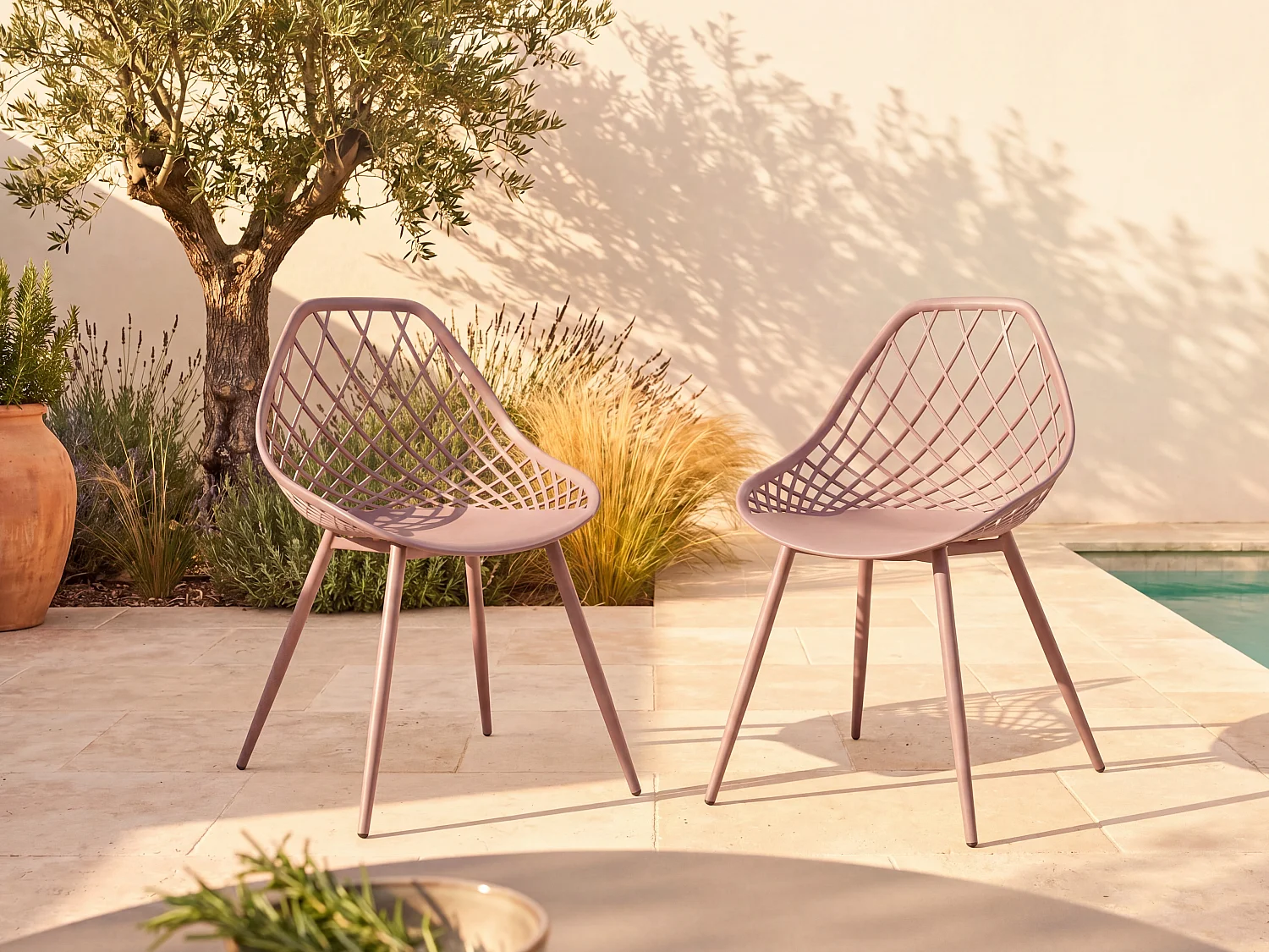 Set of 2 polypropylene garden chairs with metal legs - Vintage pink - MALAGA by MYLIA