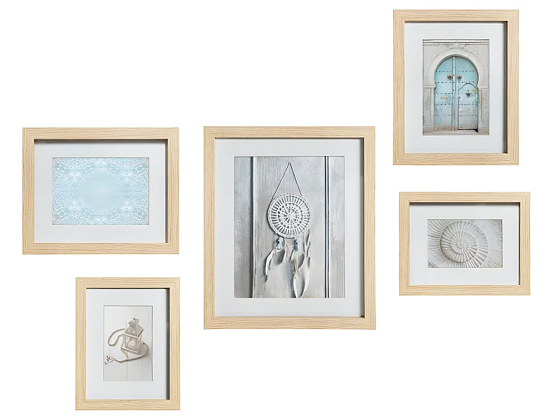 Lot 5 Cadres Photos en bois et verre de 3 tailles différentes