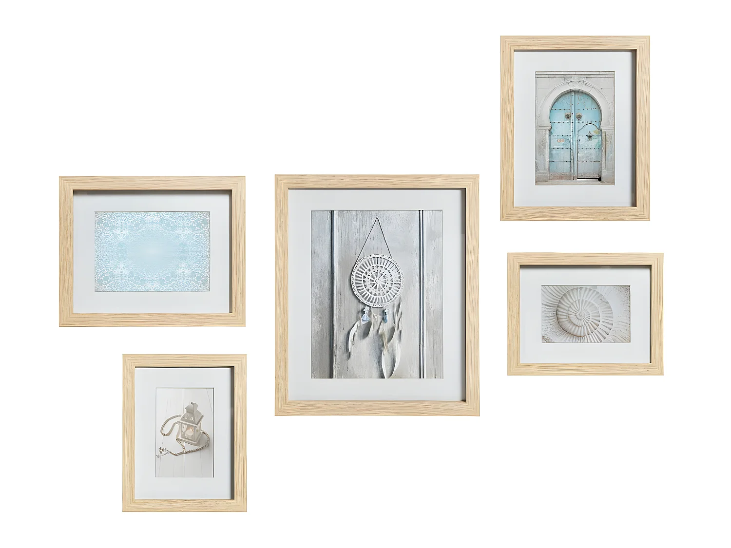 Lot 5 Cadres Photos en bois et verre de 3 tailles différentes