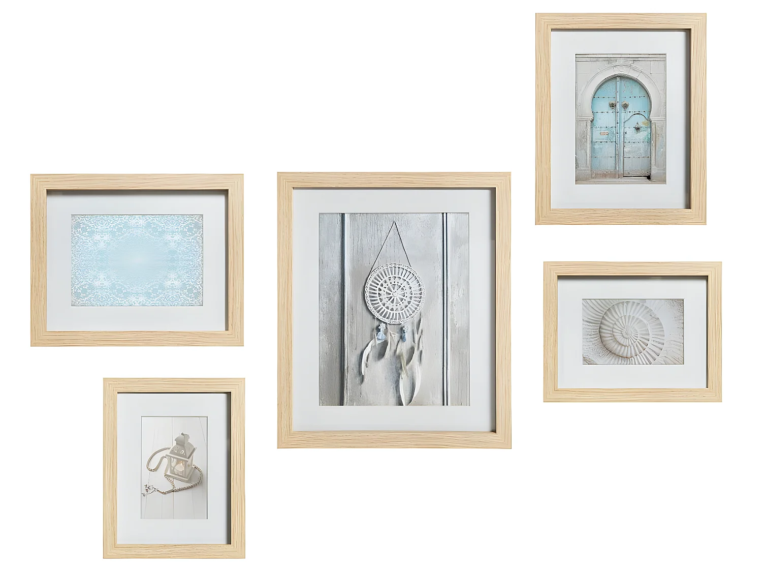 Lot 5 Cadres Photos en bois et verre de 3 tailles différentes