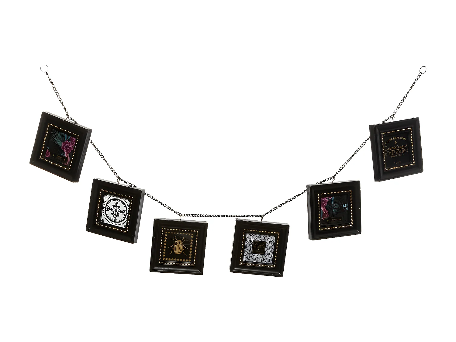 Pèle mêle Multivues Guirlande 6 Cadres Photos suspendus noirs 96 x 11 cm