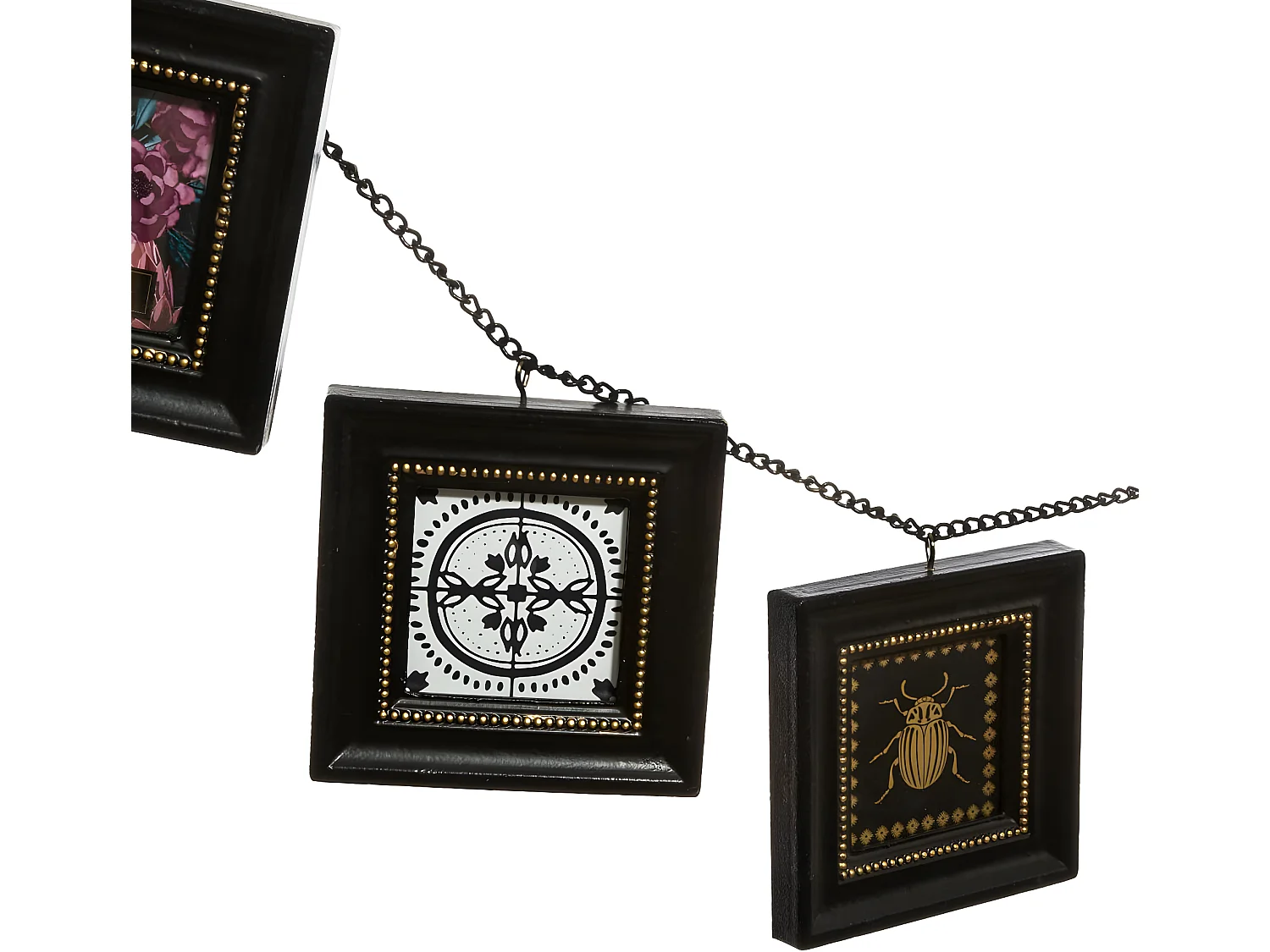 Pèle mêle Multivues Guirlande 6 Cadres Photos suspendus noirs 96 x 11 cm