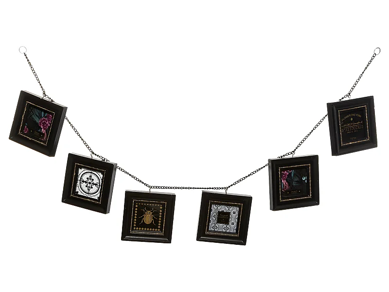 Pèle mêle Multivues Guirlande 6 Cadres Photos suspendus noirs 96 x 11 cm
