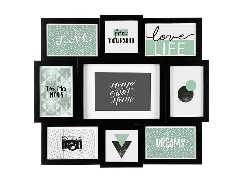 Pêle-mêle Multivues 9 photos Cadre  Noir 48 x 42 cm