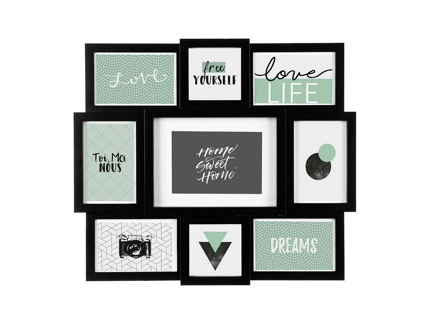 Pêle-mêle Multivues 9 photos Cadre  Noir 48 x 42 cm