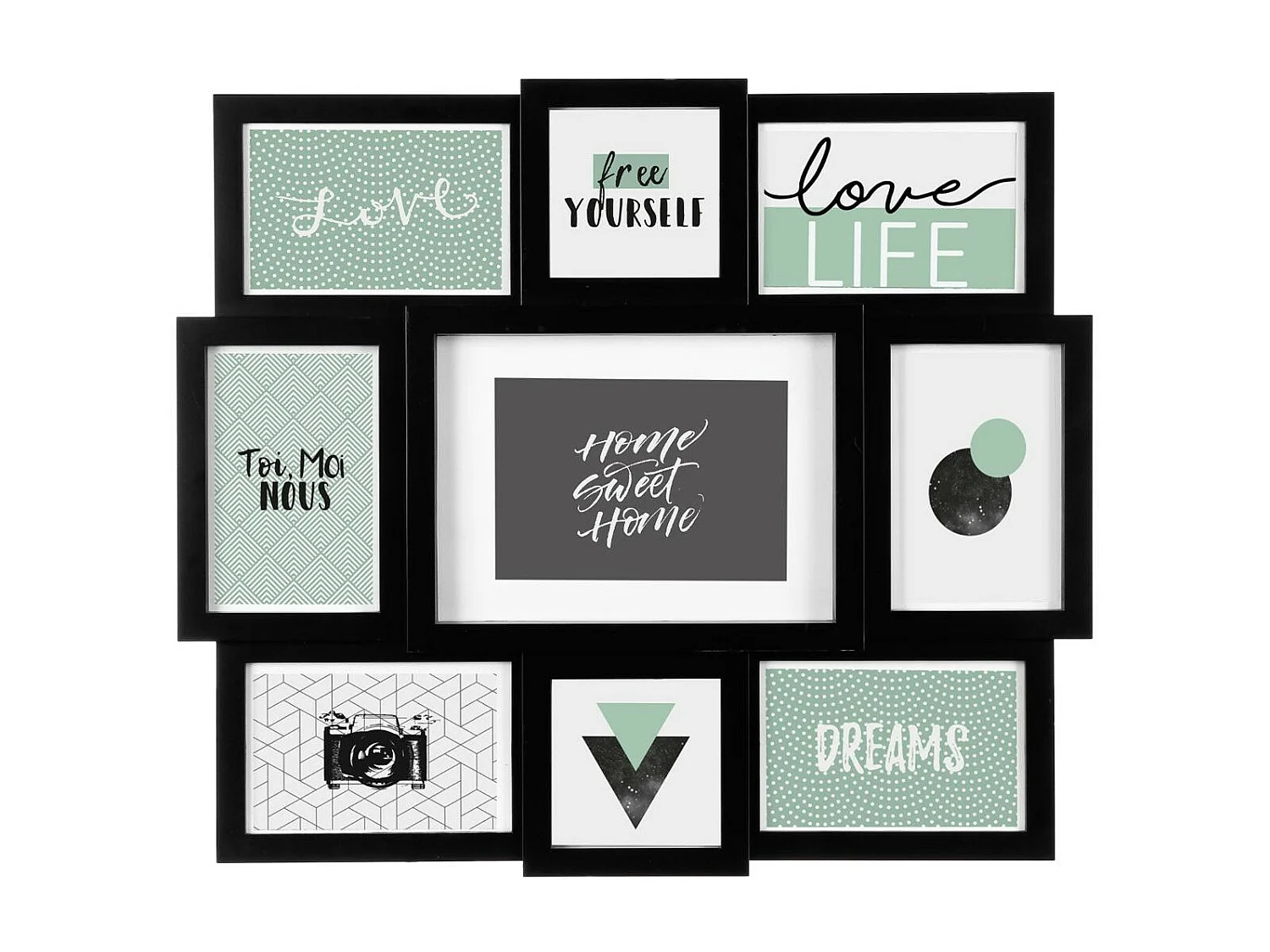 Pêle-mêle Multivues 9 photos Cadre  Noir 48 x 42 cm