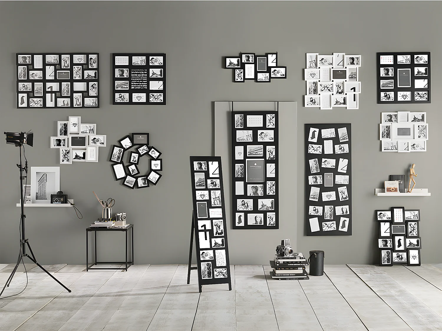 Pêle-mêle Multivues 9 photos Cadre  Noir 48 x 42 cm