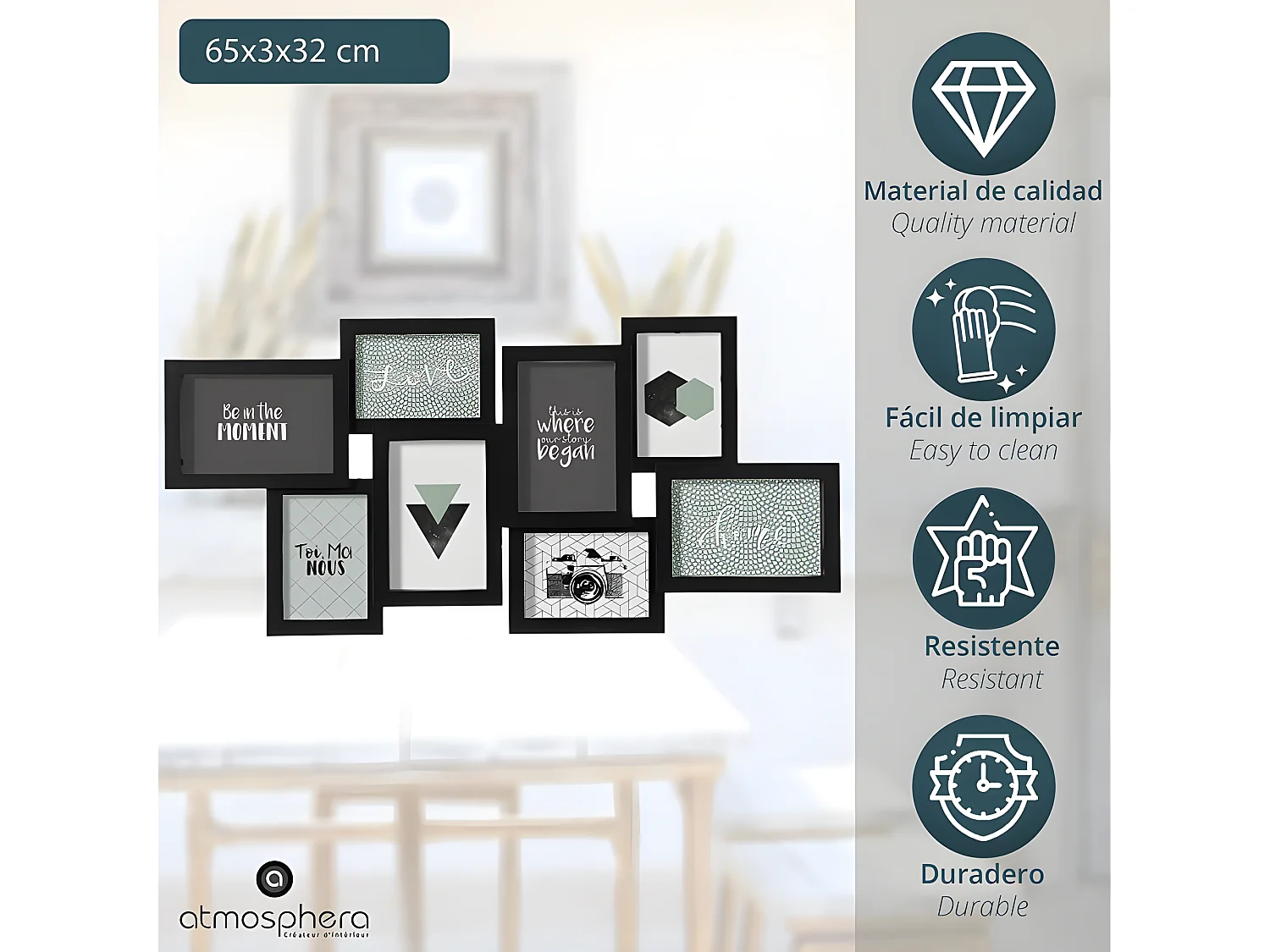 Cadre Pêle-mêle Multivues 8 Photos 65 x 32 cm