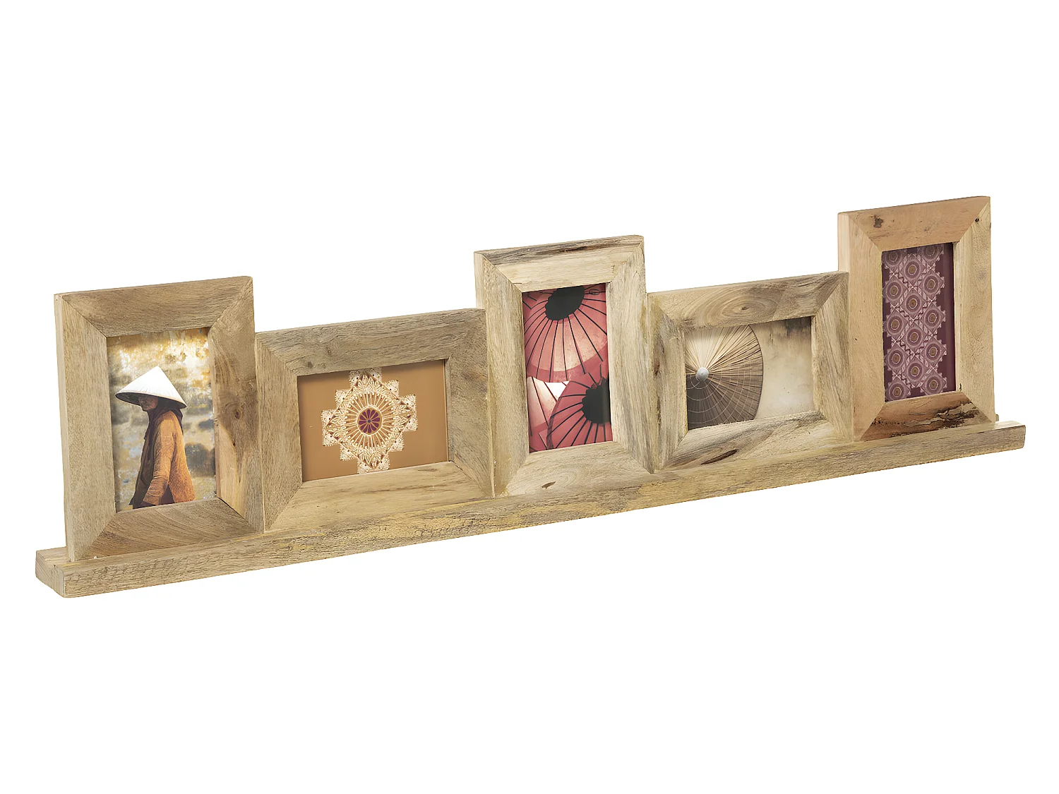 Pêle-mêle Multivues  à poser 5 photos en Bois de Manguier 94.5 x 23 cm