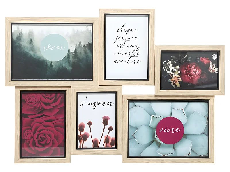 Cadre Pêle-mêle Multivues en Bois 6 photos 47.5 x 34.5 cm