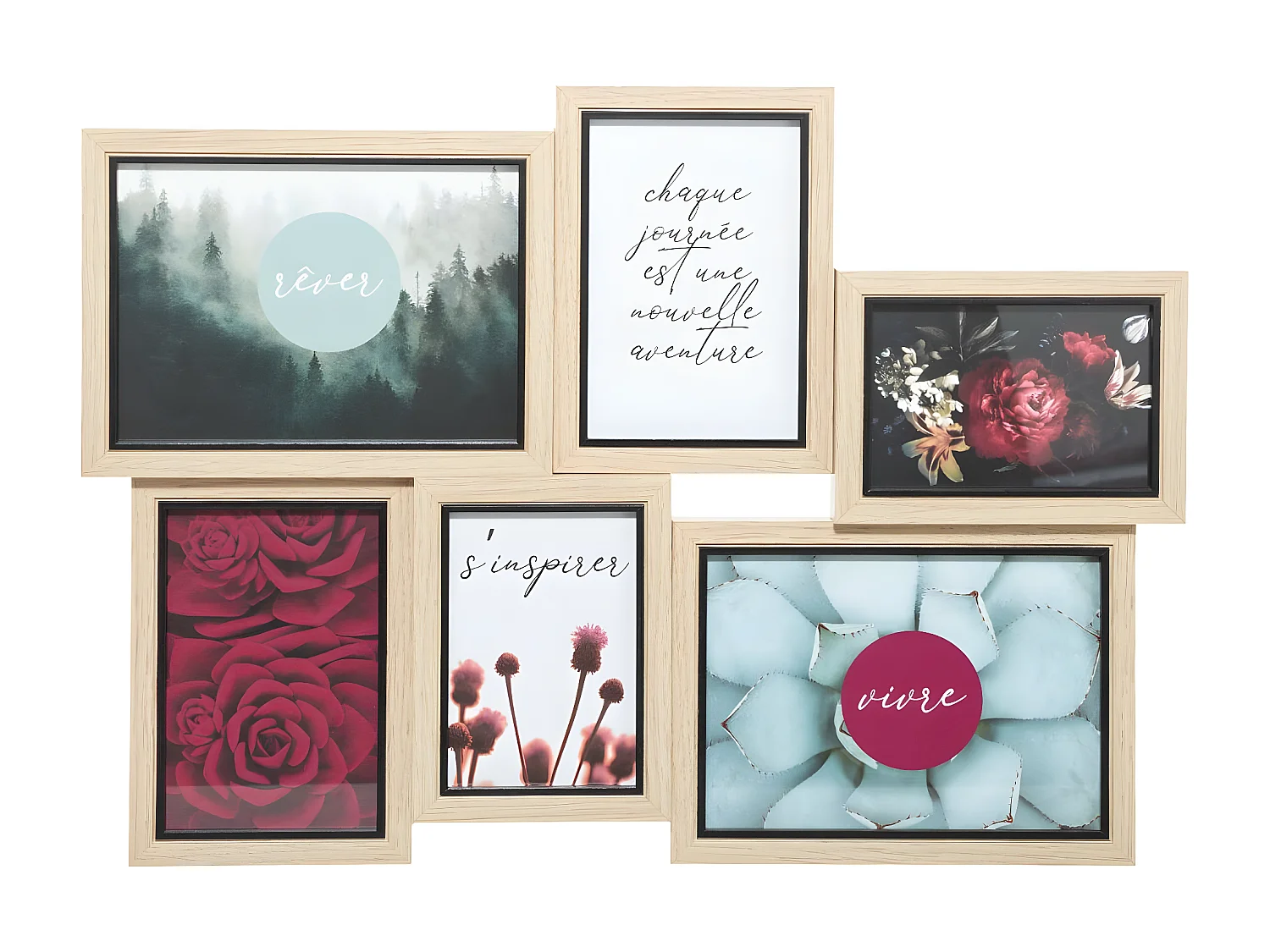 Cadre Pêle-mêle Multivues en Bois 6 photos 47.5 x 34.5 cm