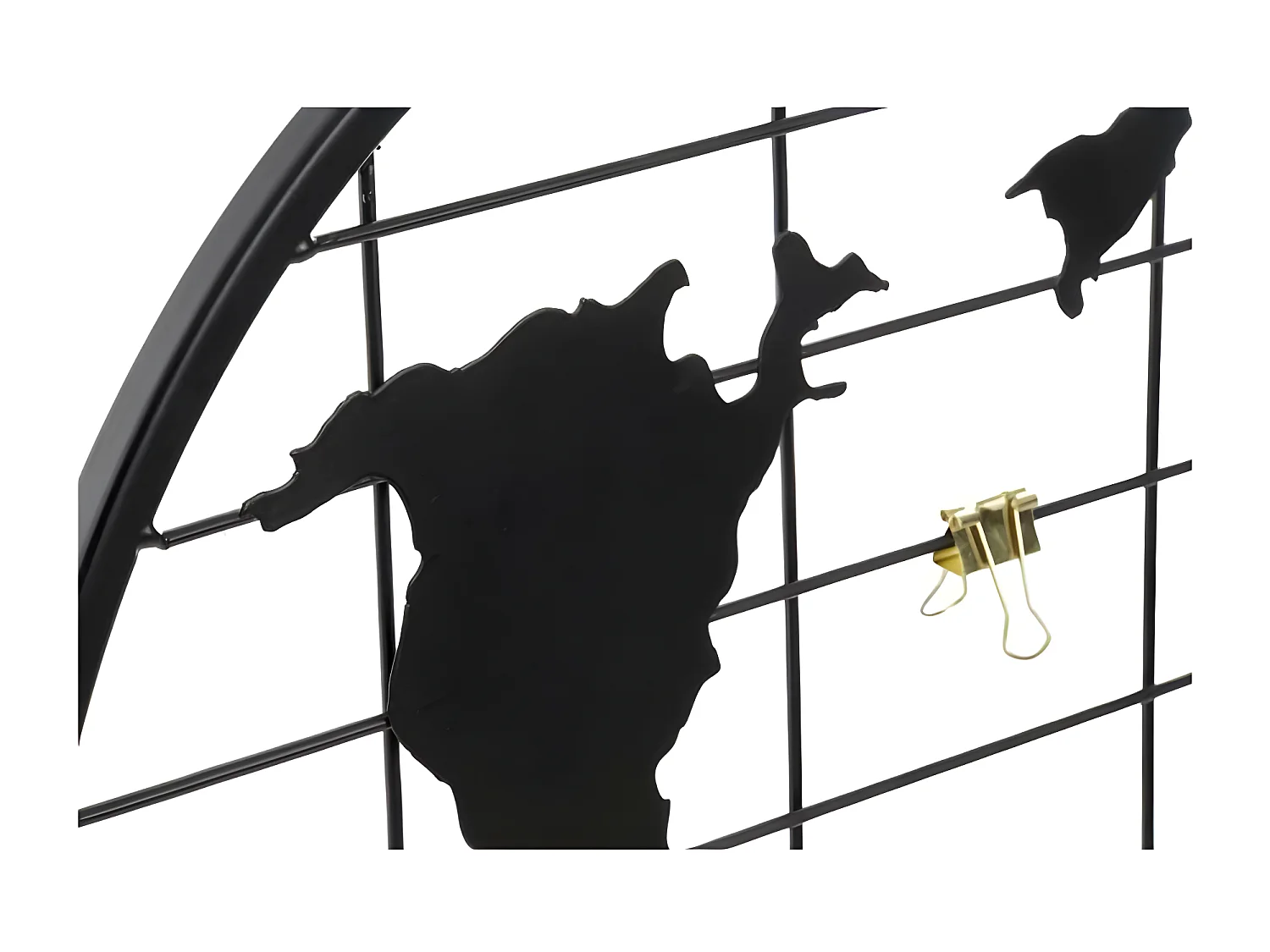 Présentoir murale Porte photos Mappemonde en métal noir 60 x 35 cm