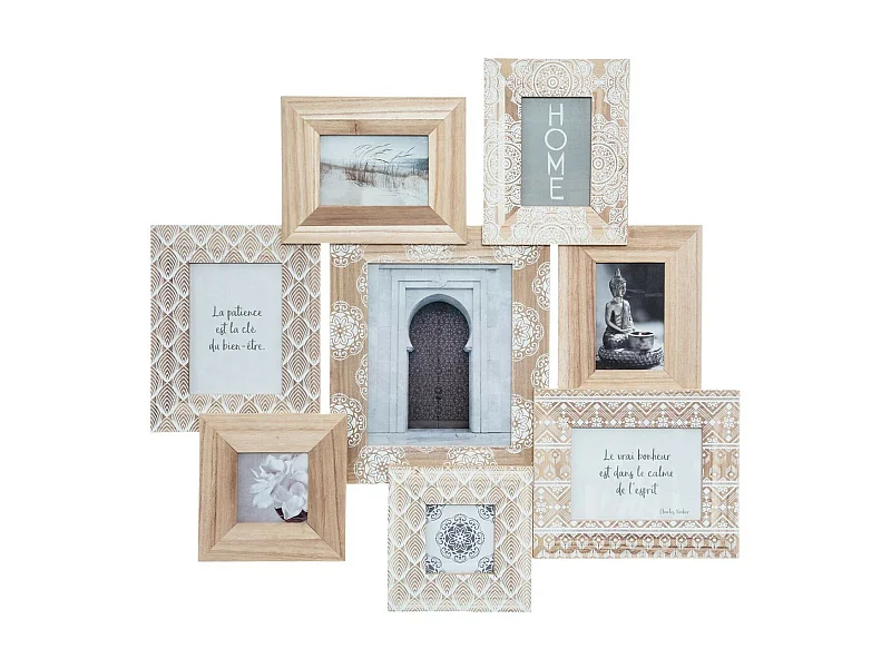Cadre Pêle-mêle Multivues 8 Photos en bois et verre 77 x 72 cm