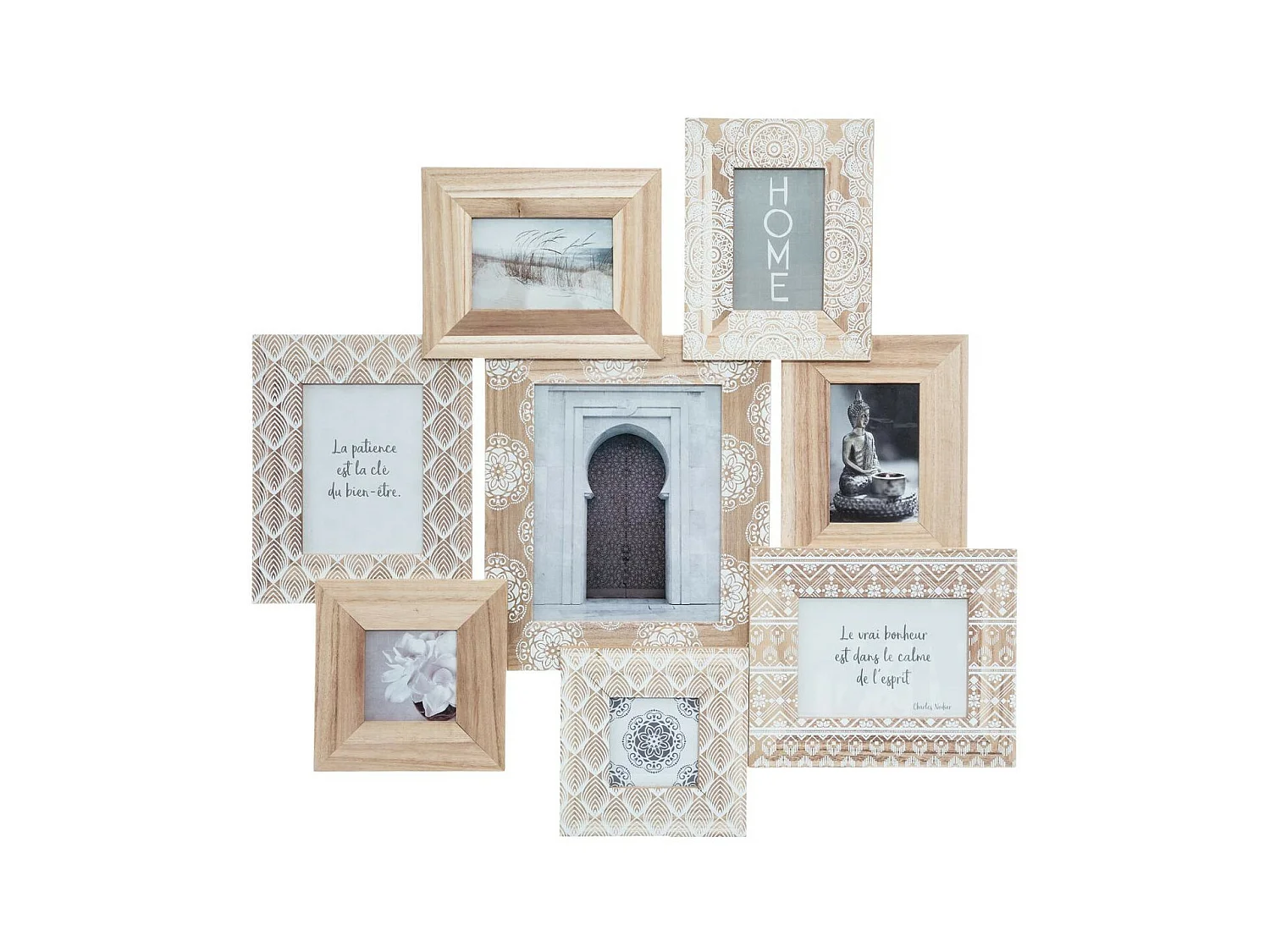 Cadre Pêle-mêle Multivues 8 Photos en bois et verre 77 x 72 cm