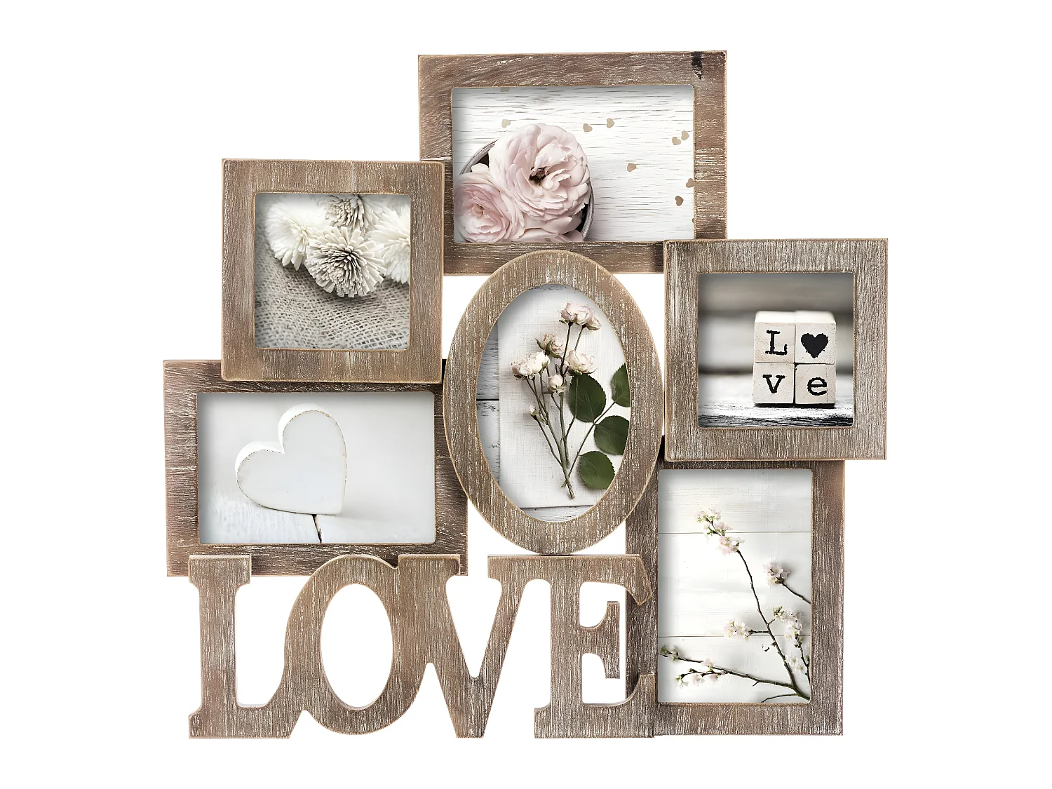 Cadre Pêle-mêle Multivues 6 Photos en bois  42.5 x 40.5 cm