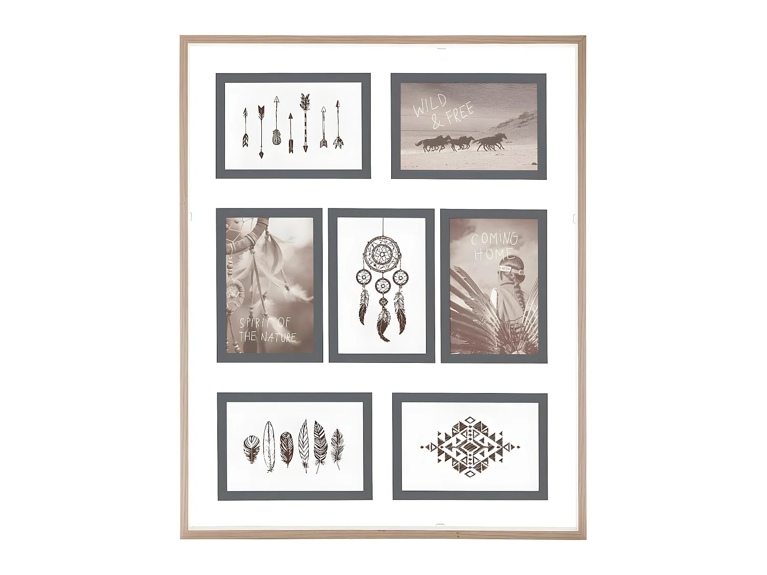 Cadre Pêle-mêle Multivues 7 Photos en bois et verre  41 x 51 cm