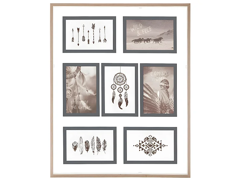 Cadre Pêle-mêle Multivues 7 Photos en bois et verre  41 x 51 cm