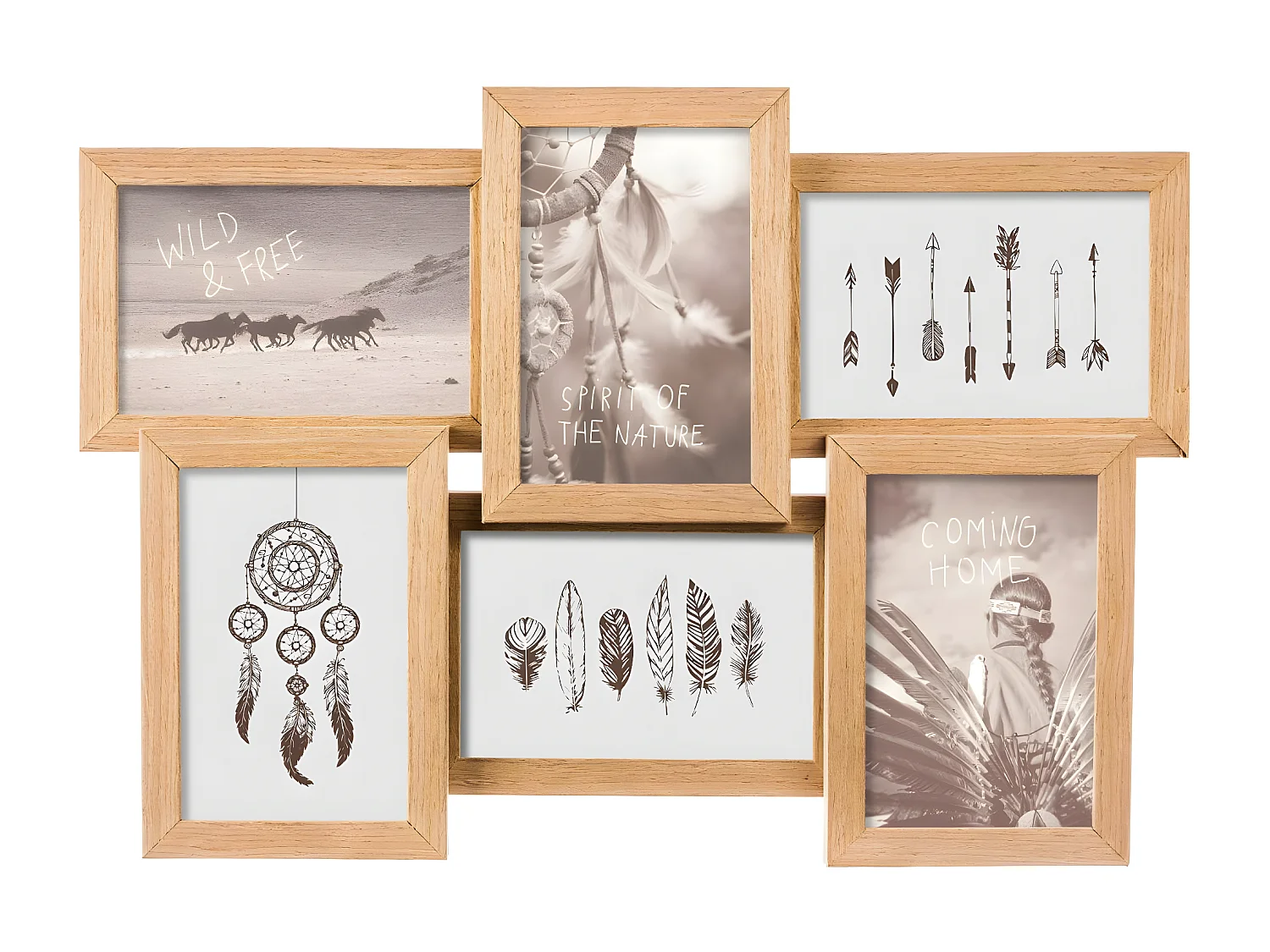 Cadre Pêle-mêle Multivues 6 Photos en bois 41 x 31 cm