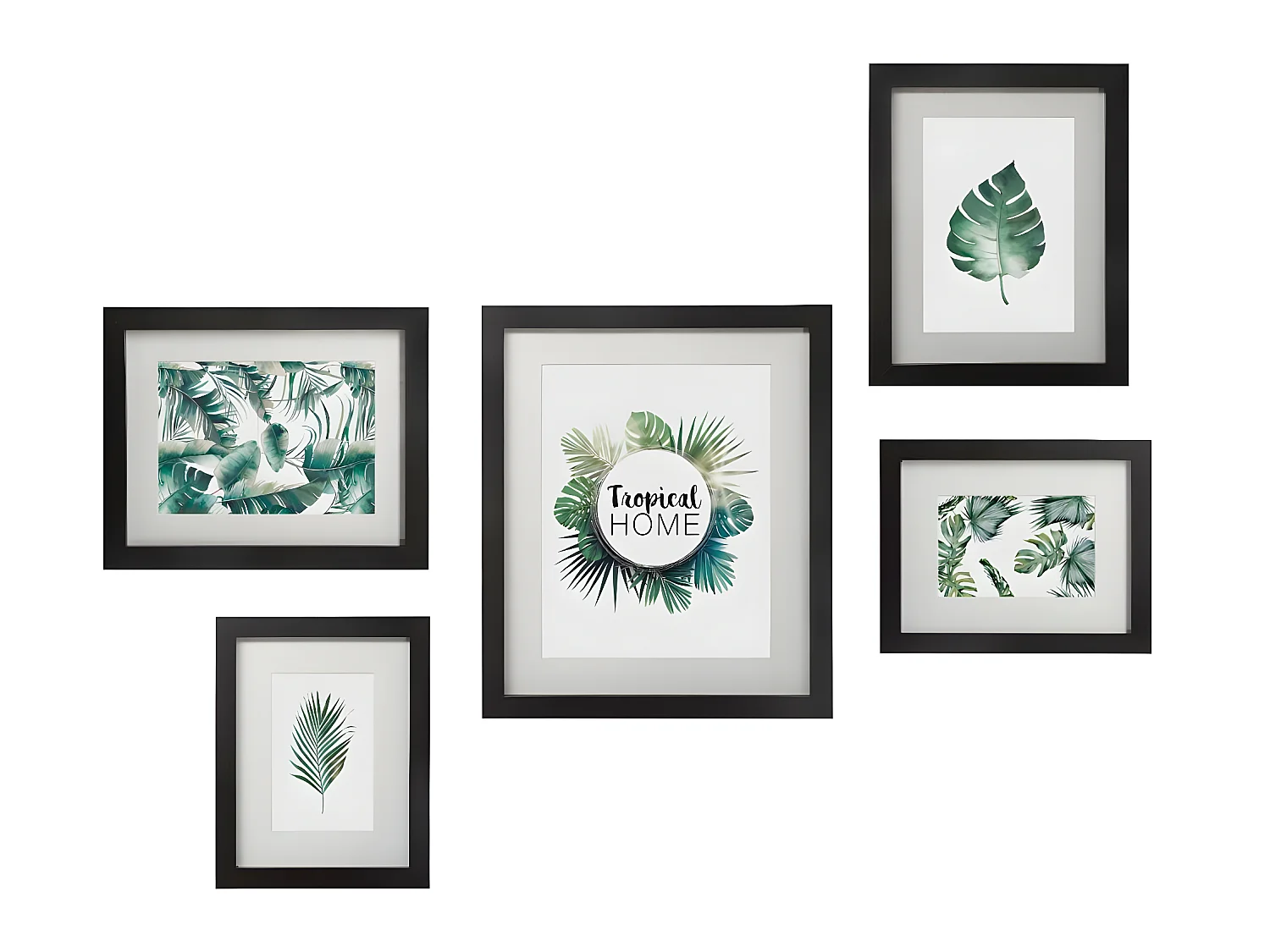 Lot de 5 Cadres Photos en bois et verre de 3 tailles différentes