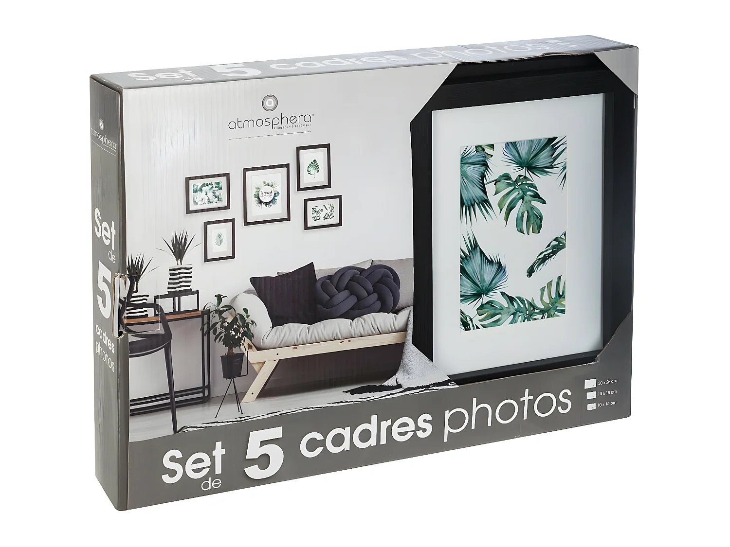 Lot de 5 Cadres Photos en bois et verre de 3 tailles différentes