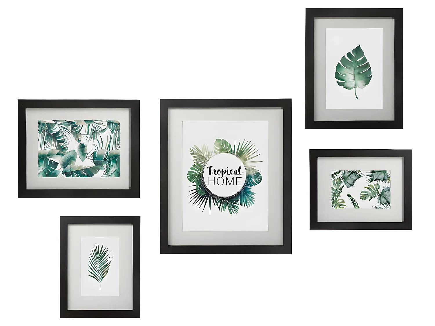 Lot de 5 Cadres Photos en bois et verre de 3 tailles différentes