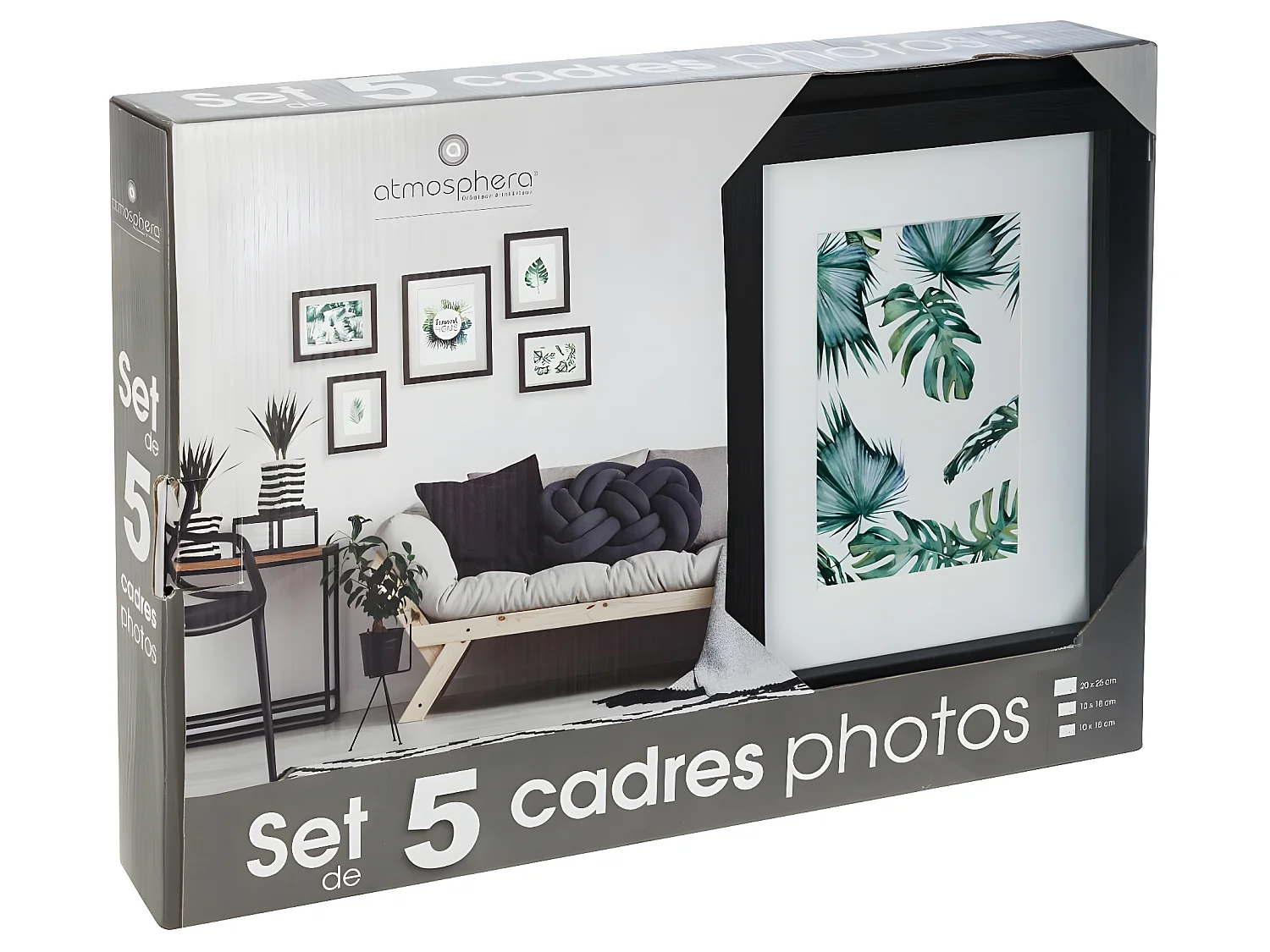 Lot de 5 Cadres Photos en bois et verre de 3 tailles différentes