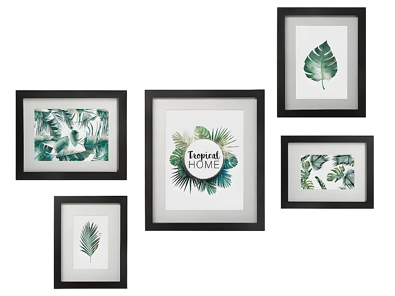 Lot de 5 Cadres Photos en bois et verre de 3 tailles différentes