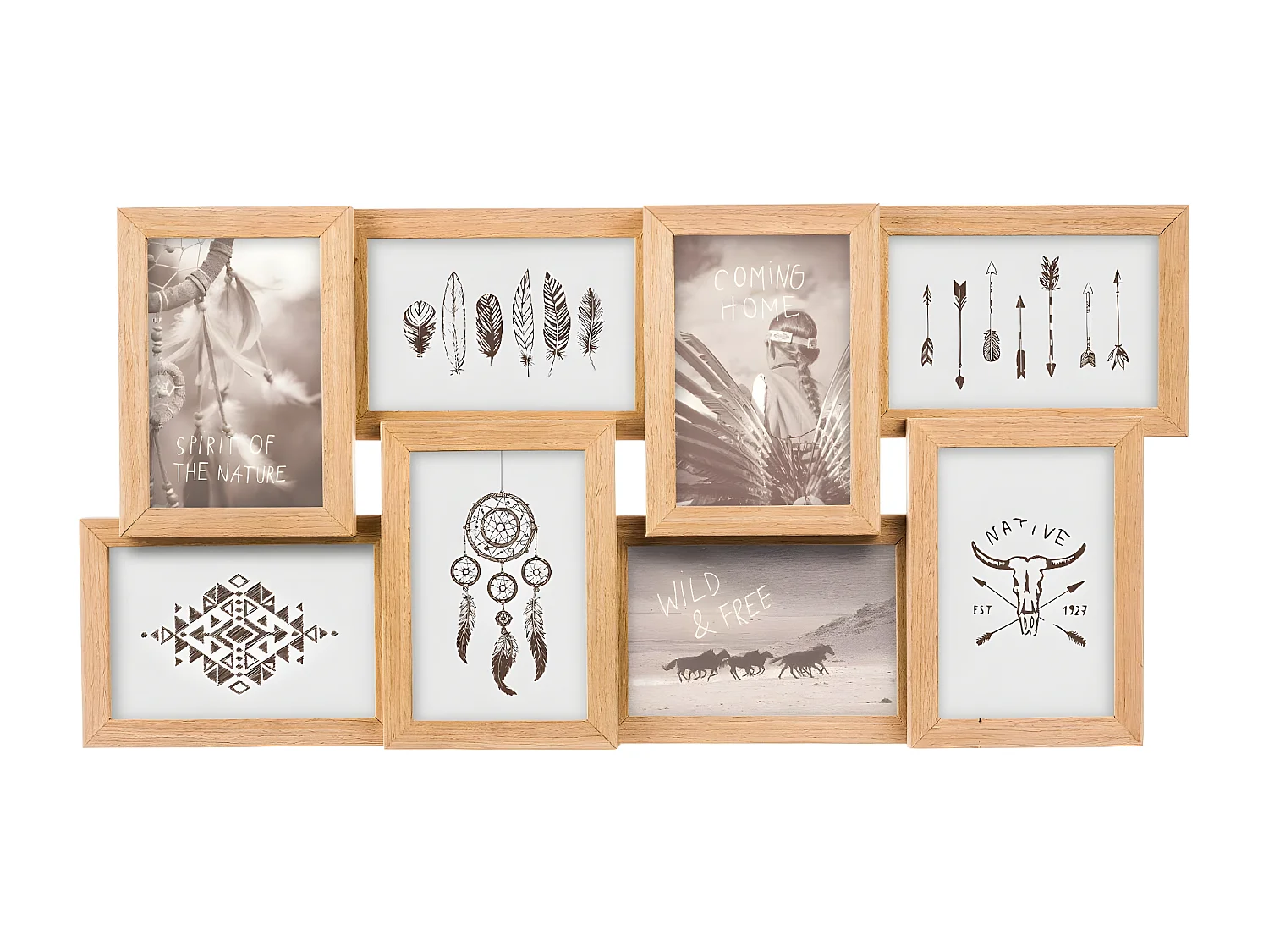 Cadre Pêle-mêle Multivues 8 Photos en bois  58.5 x 29 cm