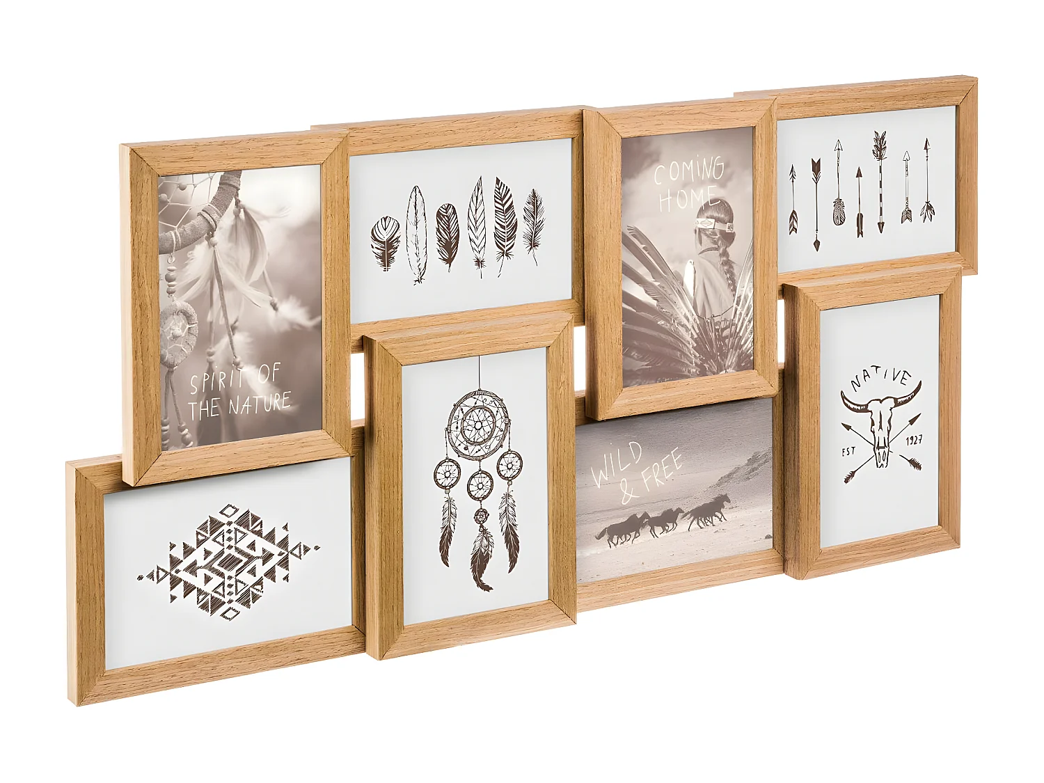 Cadre Pêle-mêle Multivues 8 Photos en bois  58.5 x 29 cm