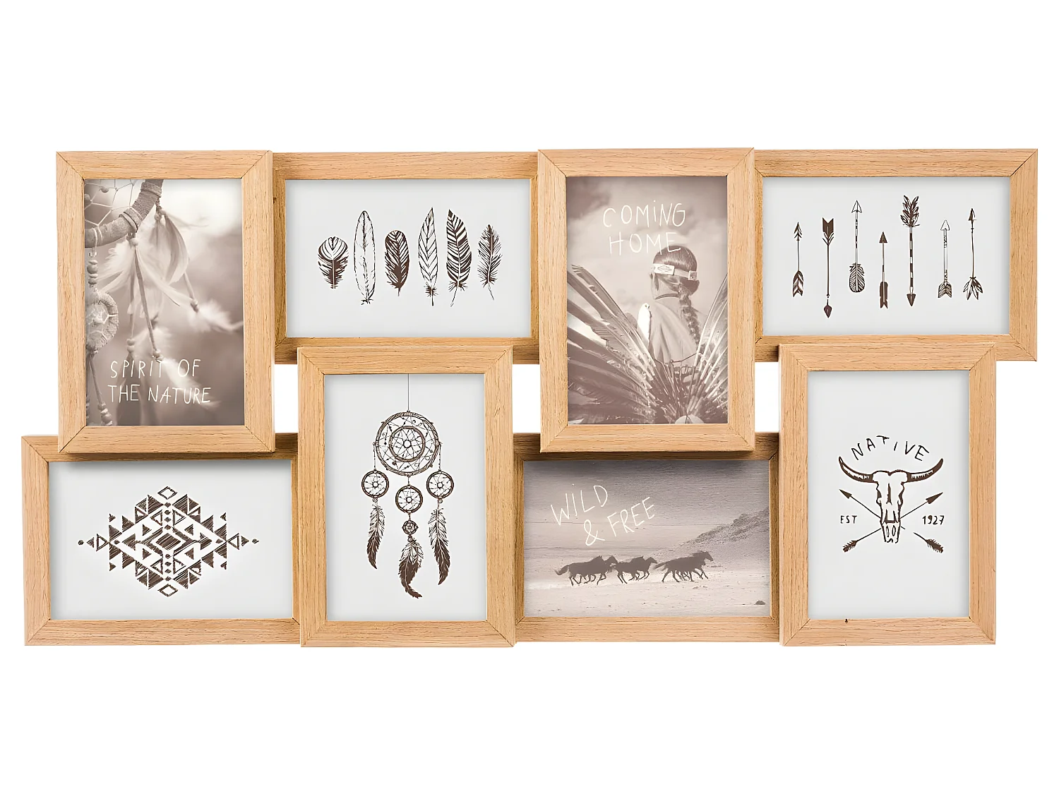 Cadre Pêle-mêle Multivues 8 Photos en bois  58.5 x 29 cm