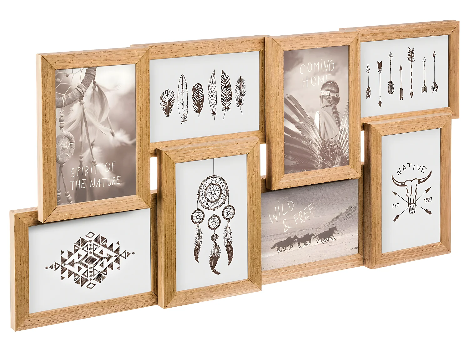 Cadre Pêle-mêle Multivues 8 Photos en bois  58.5 x 29 cm