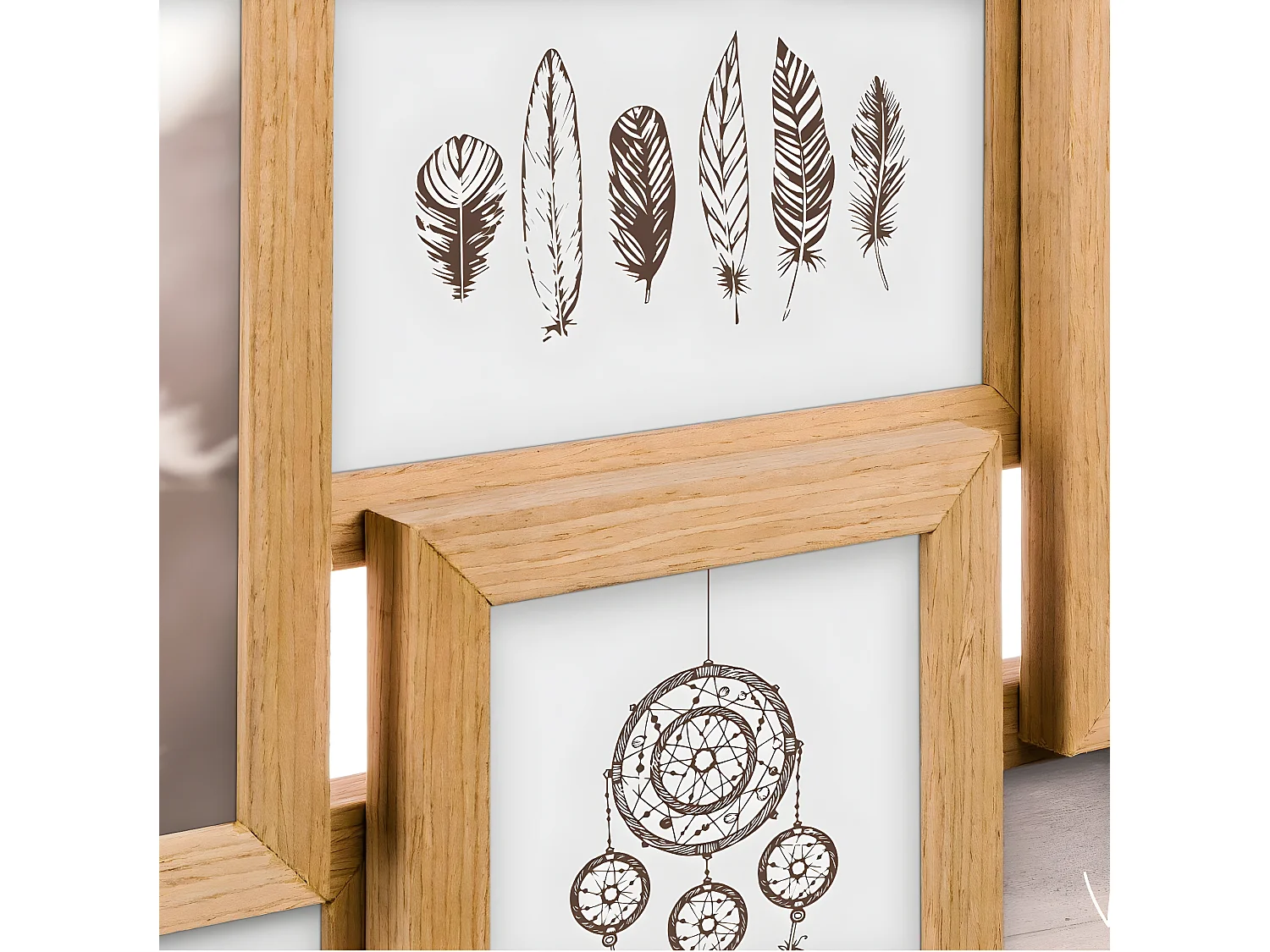 Cadre Pêle-mêle Multivues 8 Photos en bois  58.5 x 29 cm