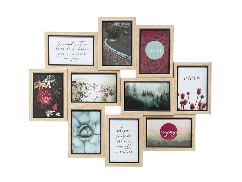 Cadre Pêle-mêle Multivues en Bois et Verre 10 photos 58 x 49 cm